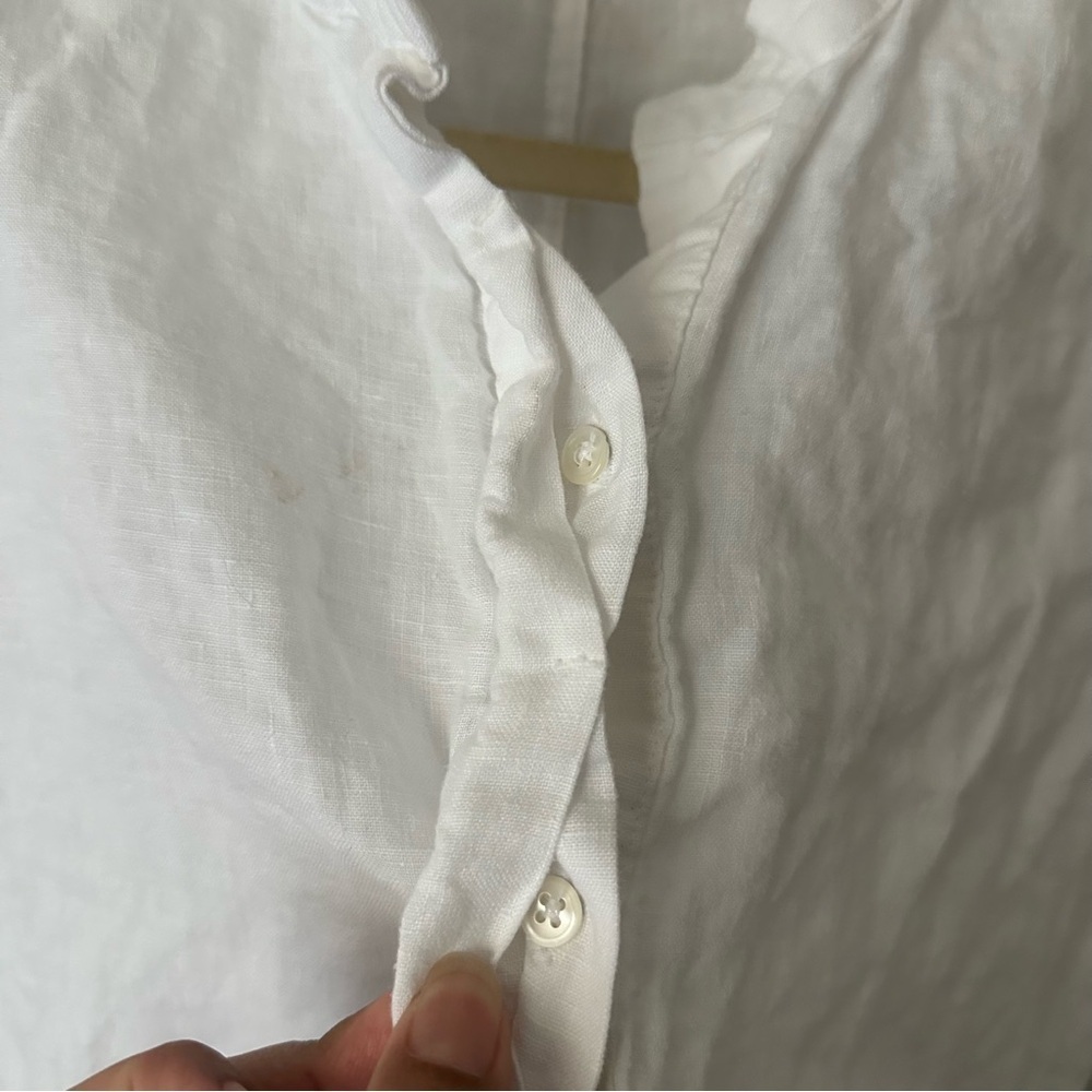 JAMES PERSE 100% Linen Drawstring Dress White Drop Waist Tie Waist Button Front - Picture 6 of 10